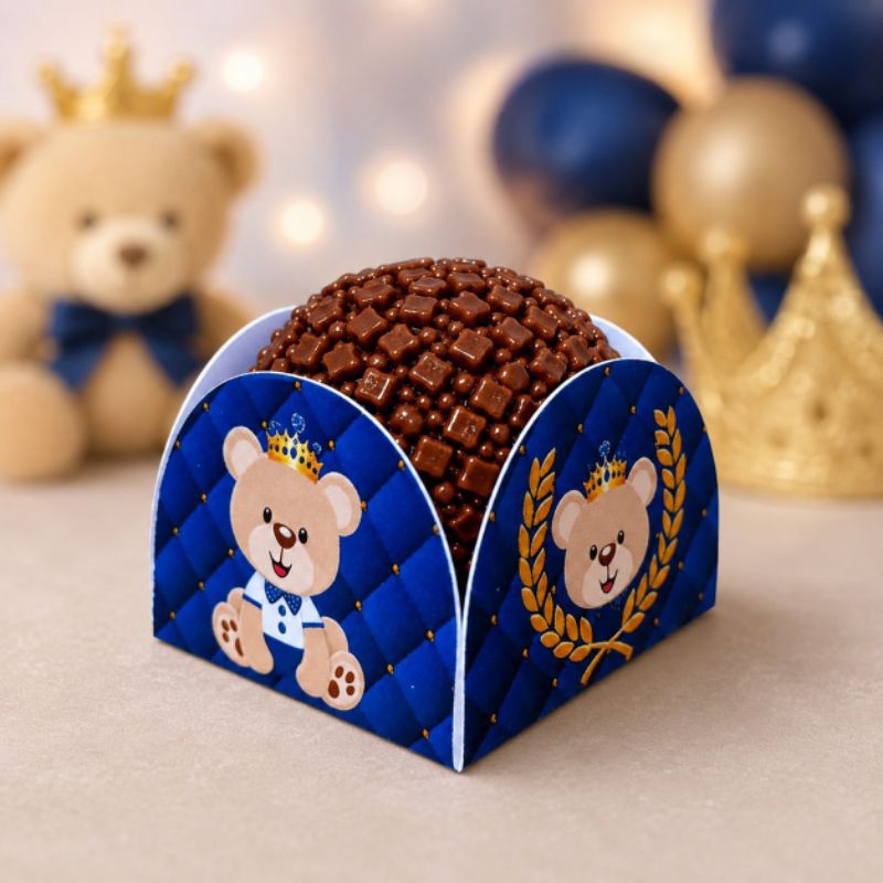 60/120/180 Forminhas Doces/Brigadeiro Personalizada Chá de Bebê Ursinho Príncipe Realeza Azul-Festa infantil.