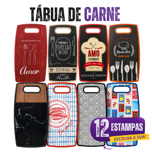 Tábua de Corte de Carne Decorada 12 Estampas Plástico Material Resistente
