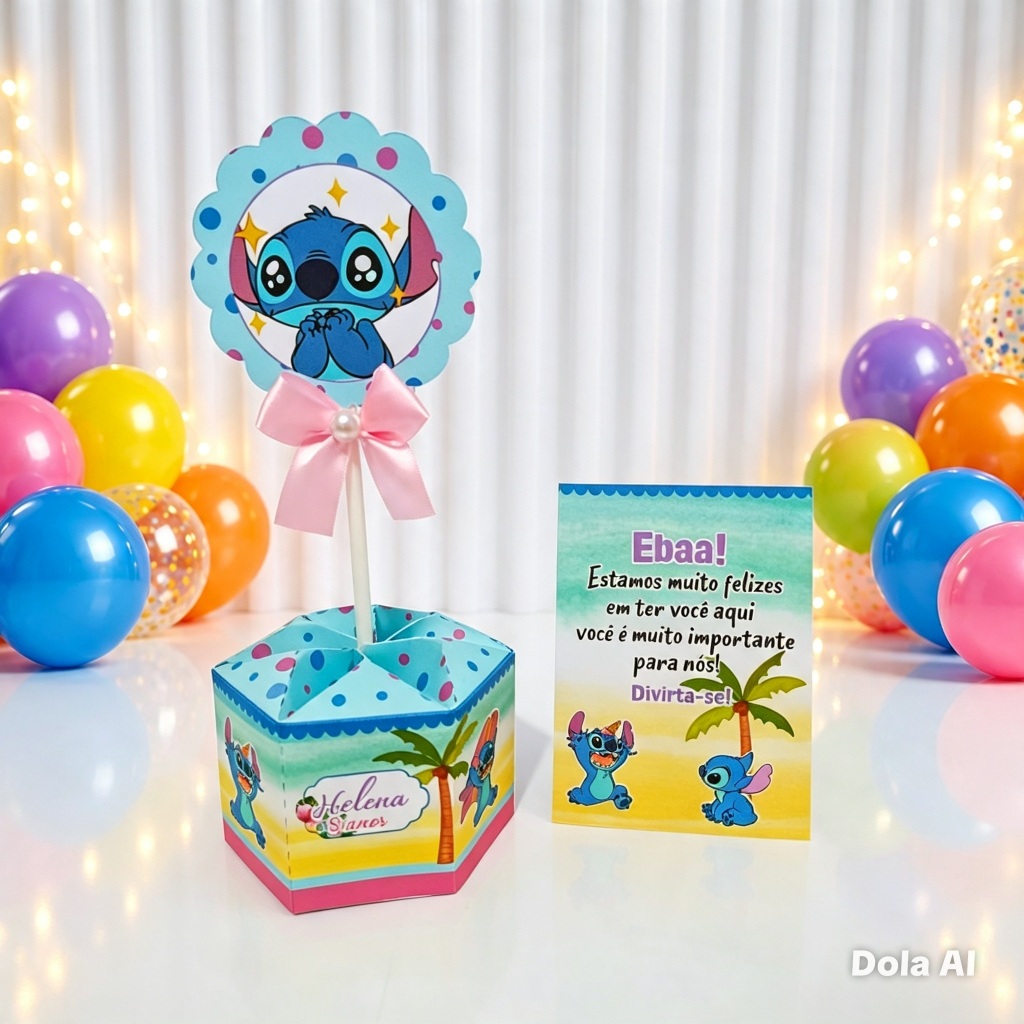 Centro de Mesa Stitch Plaquinha / Personalizados / Lembrancinhas / Festa Infantil / Aniversário / Arranjo de mesa