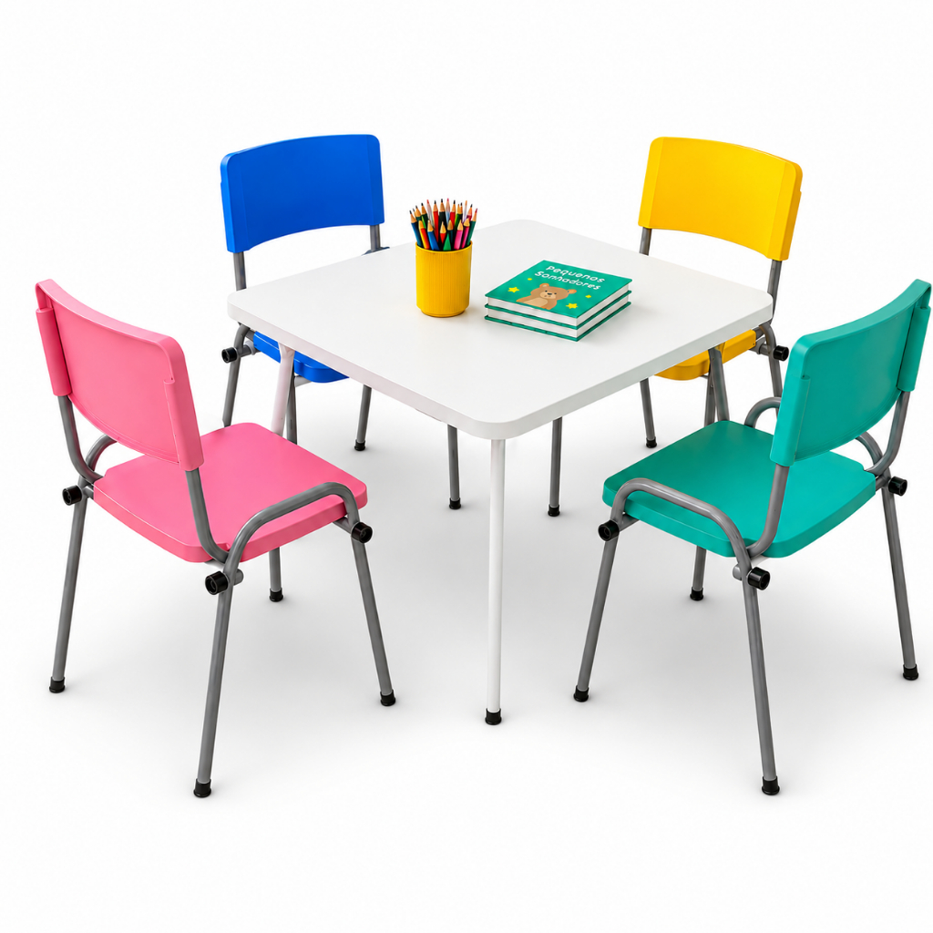 Kit Conjunto Mesa Mesinha Infantil Com 4 Cadeiras Estudo Didática Educativa Escola