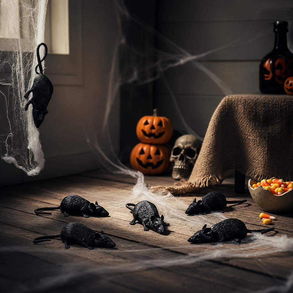 Enfeite Ratinhos De Borracha Halloween C/6 Unidades Decoração Pegadinha Realista Dia das Bruxas