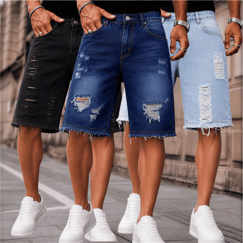 Kit 2 OU 3 Bermuda Jeans Masculina Rasgada Destroyed Moda Jogador Verão Premium Confortável Alta Qualidade Casual