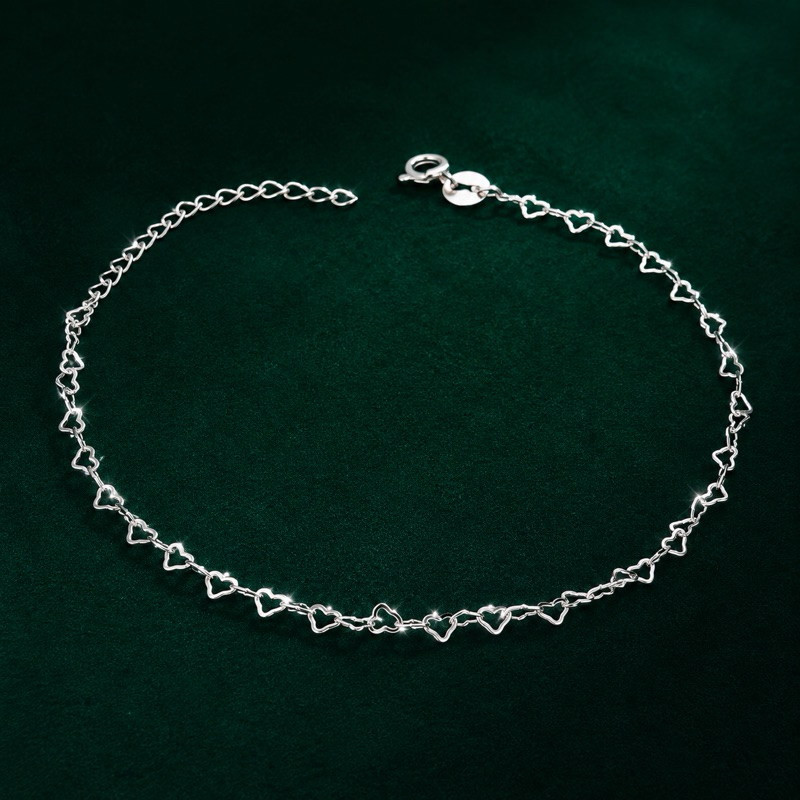 Pulseira Feminina Elos de Corações Prata 925 Delicada