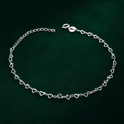 Pulseira Feminina Elos de Corações Prata 925 Delicada