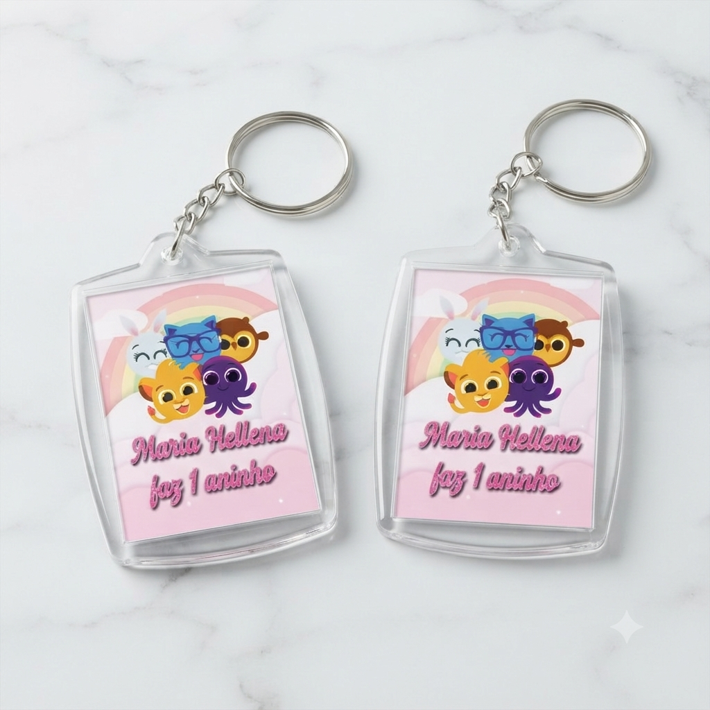 Chaveirinho Acrílico Brilhante Personalizado - Lembrancinhas--Aniversário-Mesversário Bolofofos Rosa
