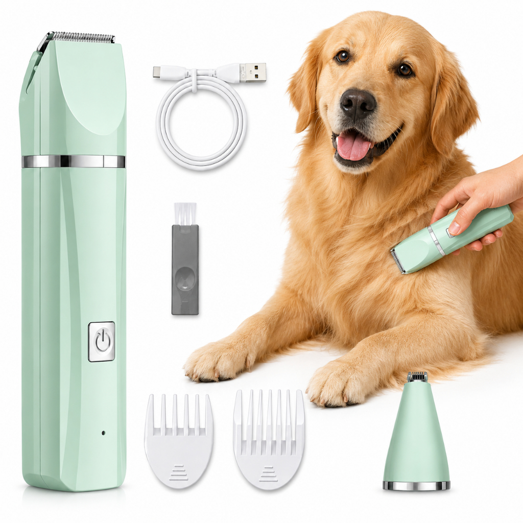 Cortador Elétrico 4 em 1 para Animais de Estimação, Máquina para Cachorro e Gato, Corta Pelo e Unhas, Recarregável via U