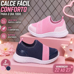 Tênis Infantil Menina Escolar Feminino Calce Fácil Confortável Elástico Casual Moda