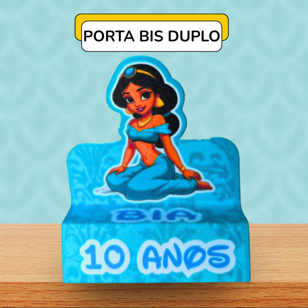 Kit Porta Bis Duplo Personalizado Princesa Jasmine – Lembrancinha Festa Infantil, Aniversário, Decoração Menina