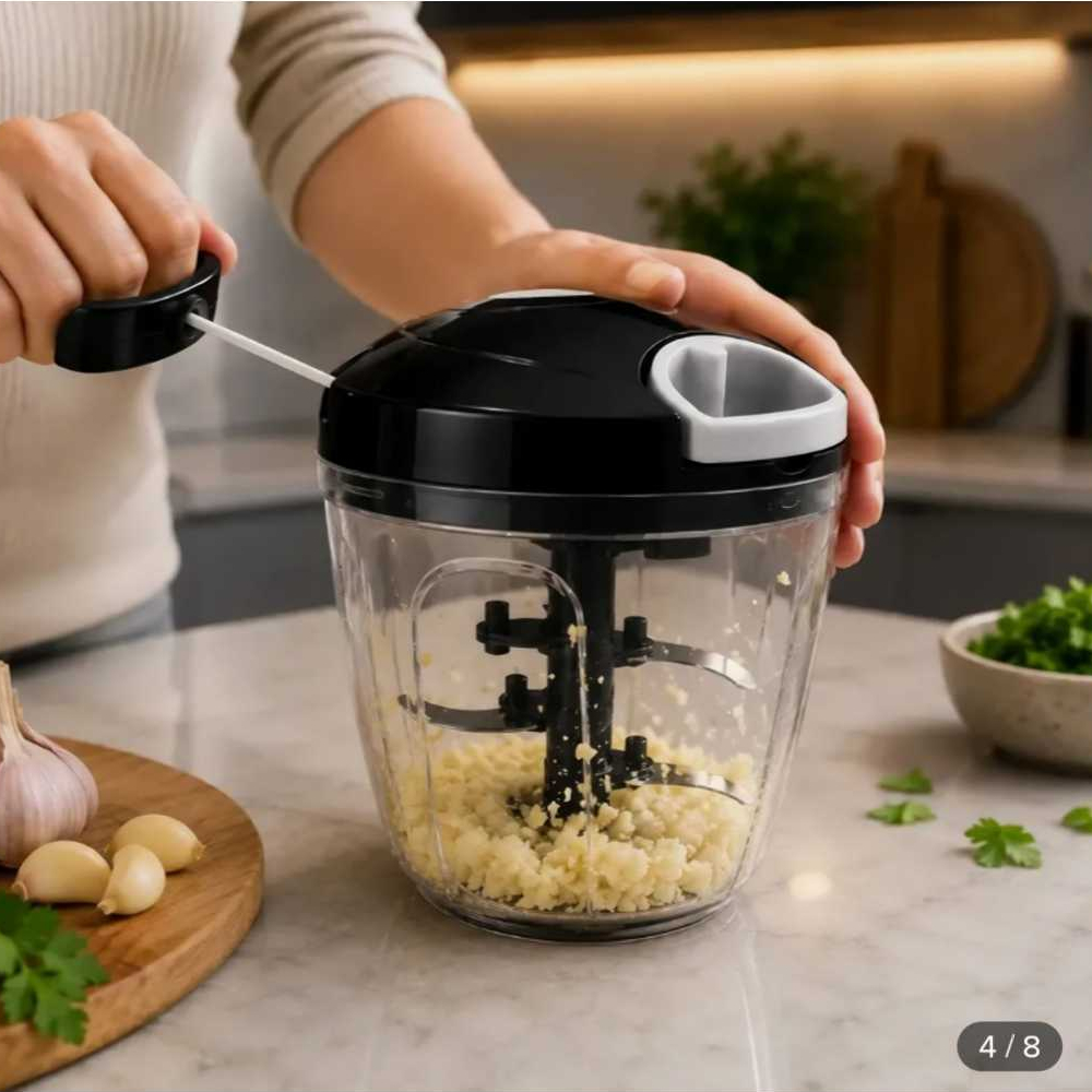 Processador de Alimentos Manual 900ml com 3 Lâminas em Aço Inox Triturador Portátil para Cozinha Prático
