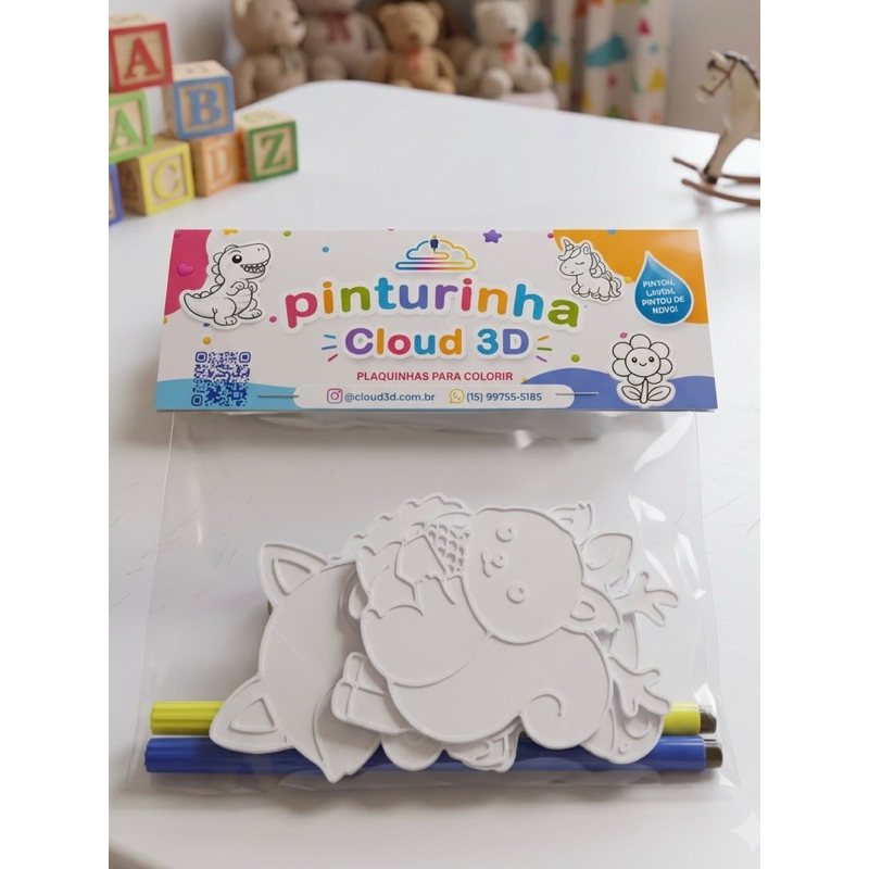 Kit Pintura Infantil Personalizado 6 Plaquinhas + 2 Canetinhas | Kit para Colorir | Lembrancinha de Aniversário Infantil