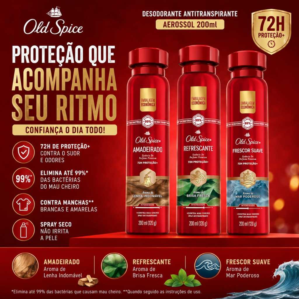 Desodorante Antitranspirante Aerossol Old Spice 200ml tubão =