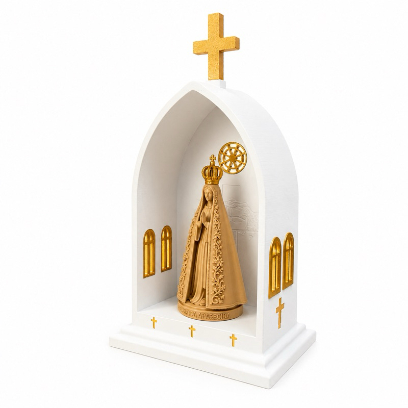 Oratório Nossa Senhora Aparecida com Imagem | Capela Decorativa 3D Premium | Decoração Religiosa | Presente Católico
