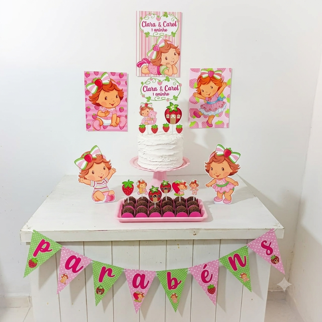 Kit Festa Moranguinho Baby Personalizado Só Um Bolinho Festa em Casa Aniversário Infantil adulto Mesversário