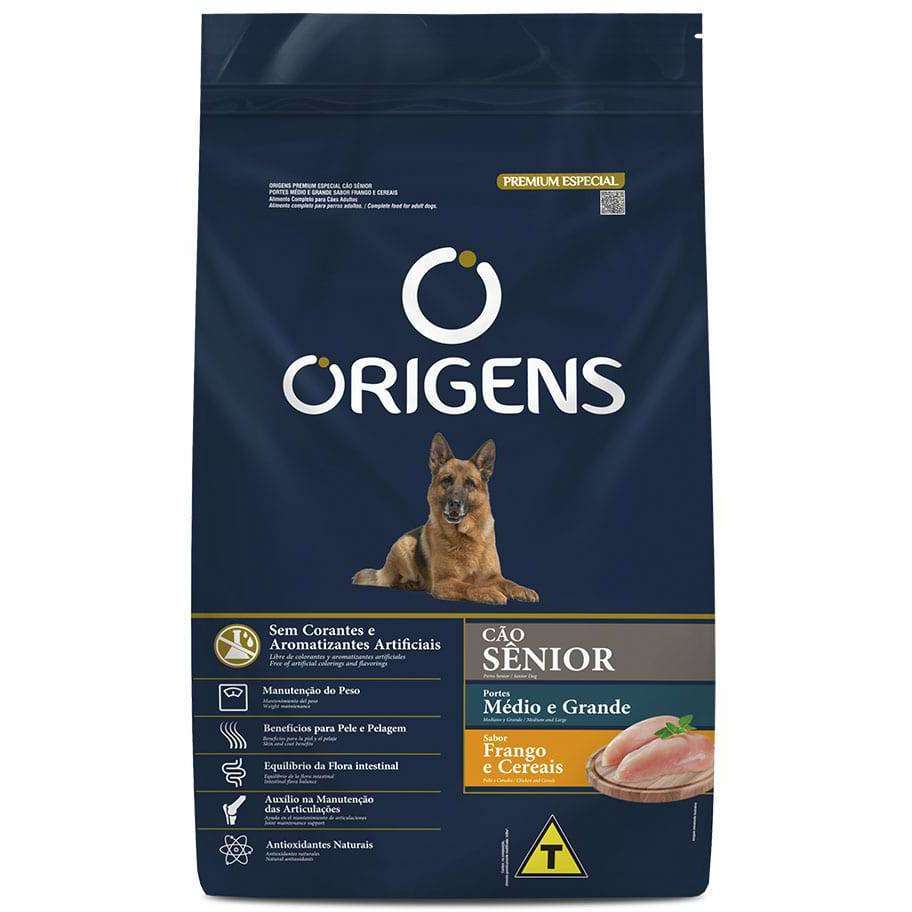 Ração Origens Cães Sênior Médio e Grande Frango e Cereais 15 kg