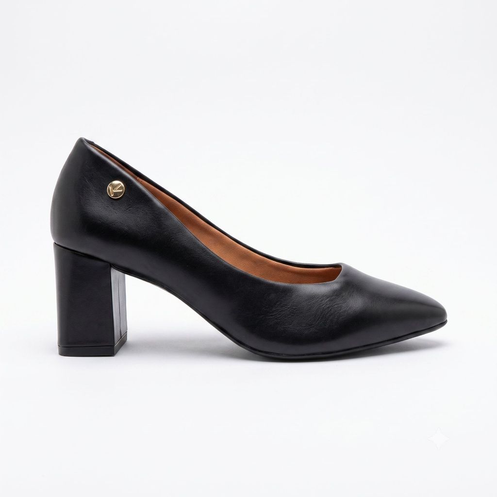 Sapato Vizzano Feminino Preto Salto Grosso Médio Bico Quadrado Social Elegante Confortável Casual Trabalho 1373101