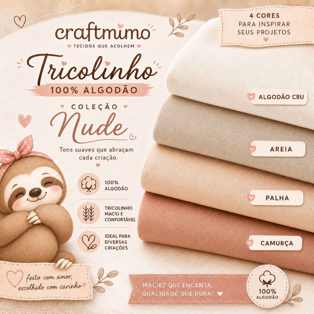 Tecido Tricolinho 100% Algodão 50cm Coleção Nude