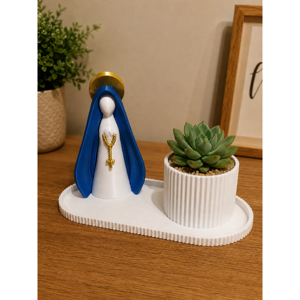 Imagem Nossa Senhora Aparecida Decorativa com Vaso ou Letreiros  | Enfeite Religioso com Bandeja