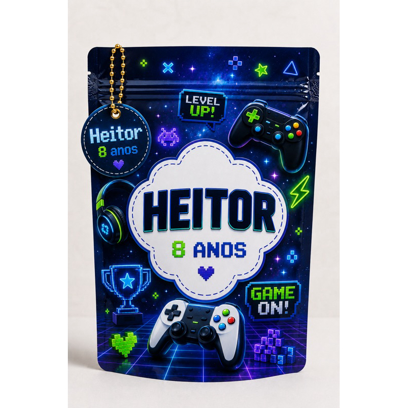 Saquinho Ziplock Game Personalizado 10x15cm/Lembrancinha para Festa Infantil / Saquinho Metalizado Ziplock