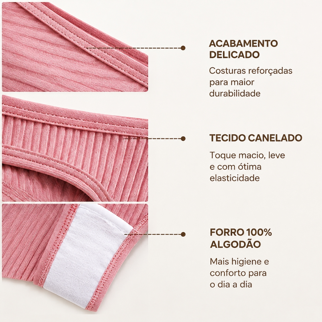 Kit 10 Calcinhas de Algodão Canelado Tanga Fio Dental Conforto Feminina — imagem 2 de 2