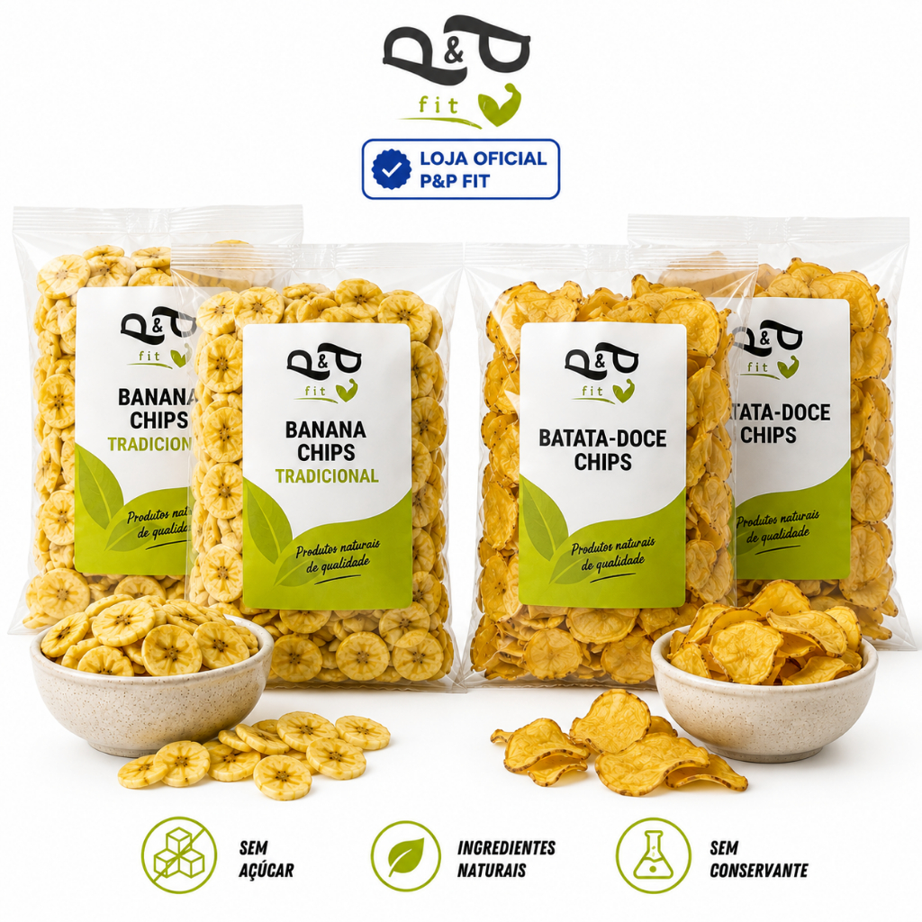 Kit 2x Batata Doce Chips + 2x Banana Chips com Sal Rosa