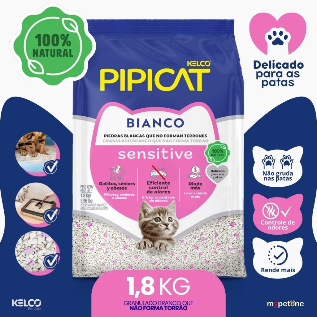 Pipicat Bianco Sensitive Granulado Sanitário Kelco - 1,8Kg