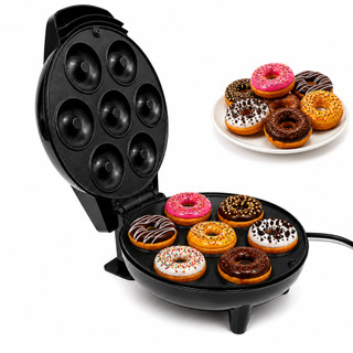 Maquina Mini Donuts Portátil Potente 7 Furos Rosquinha Confeitaria Culinária 220V e 1000W Preto