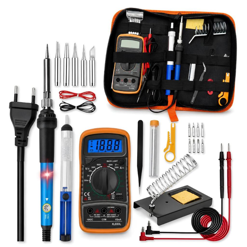 Kit de Solda Eletrônica 17 Peças Ferro de Solda 60W 127V com Multímetro Novo + NF-e