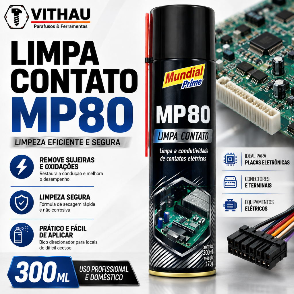 Limpa Contato Spray Mundial Prime MP80 300ml Elétrico Eletrônico Placas Circuitos Conectores Informática