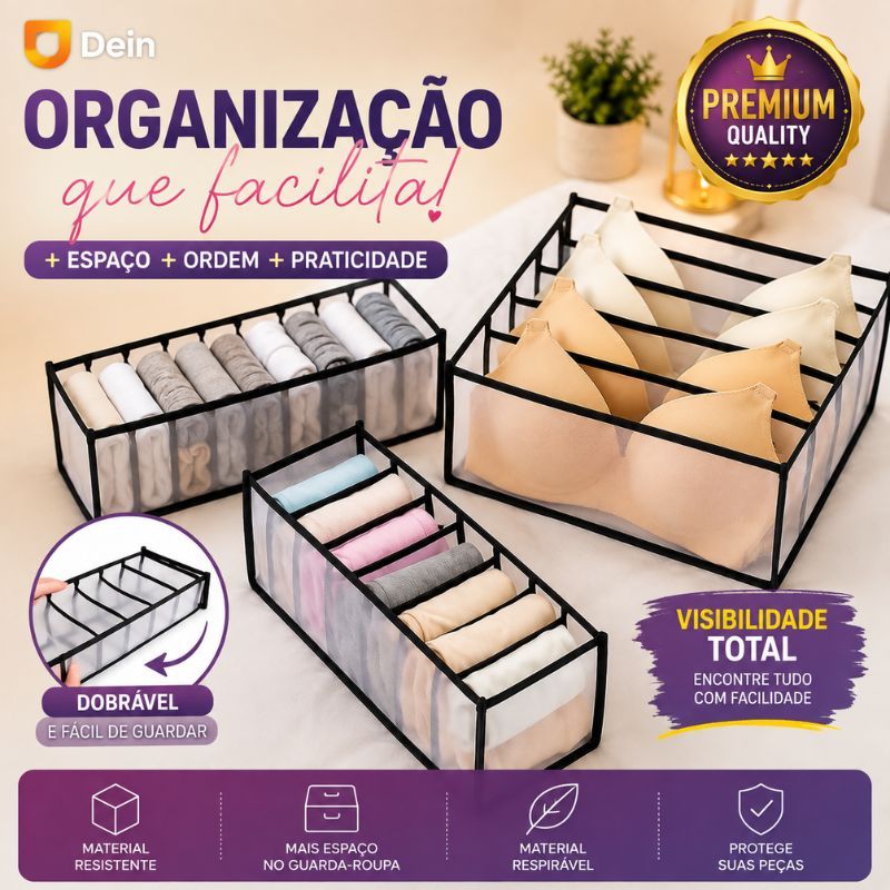 Kit com 3 Organizadores de Roupas de Gaveta Divisor Dobrável