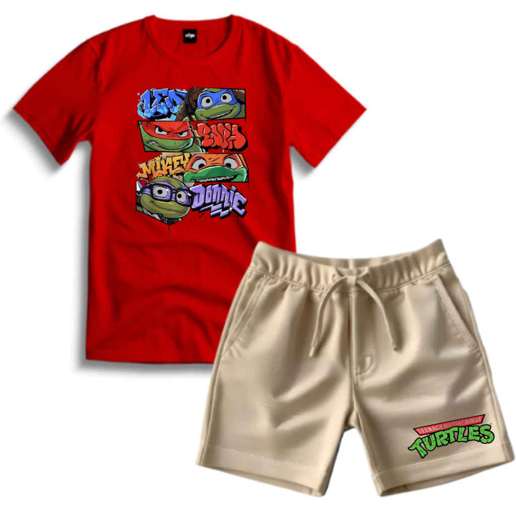 Kit Conjunto Infantil Menino Tartarugas Ninja Camiseta + Short Bermuda Estampada Roupa Infantil Verão