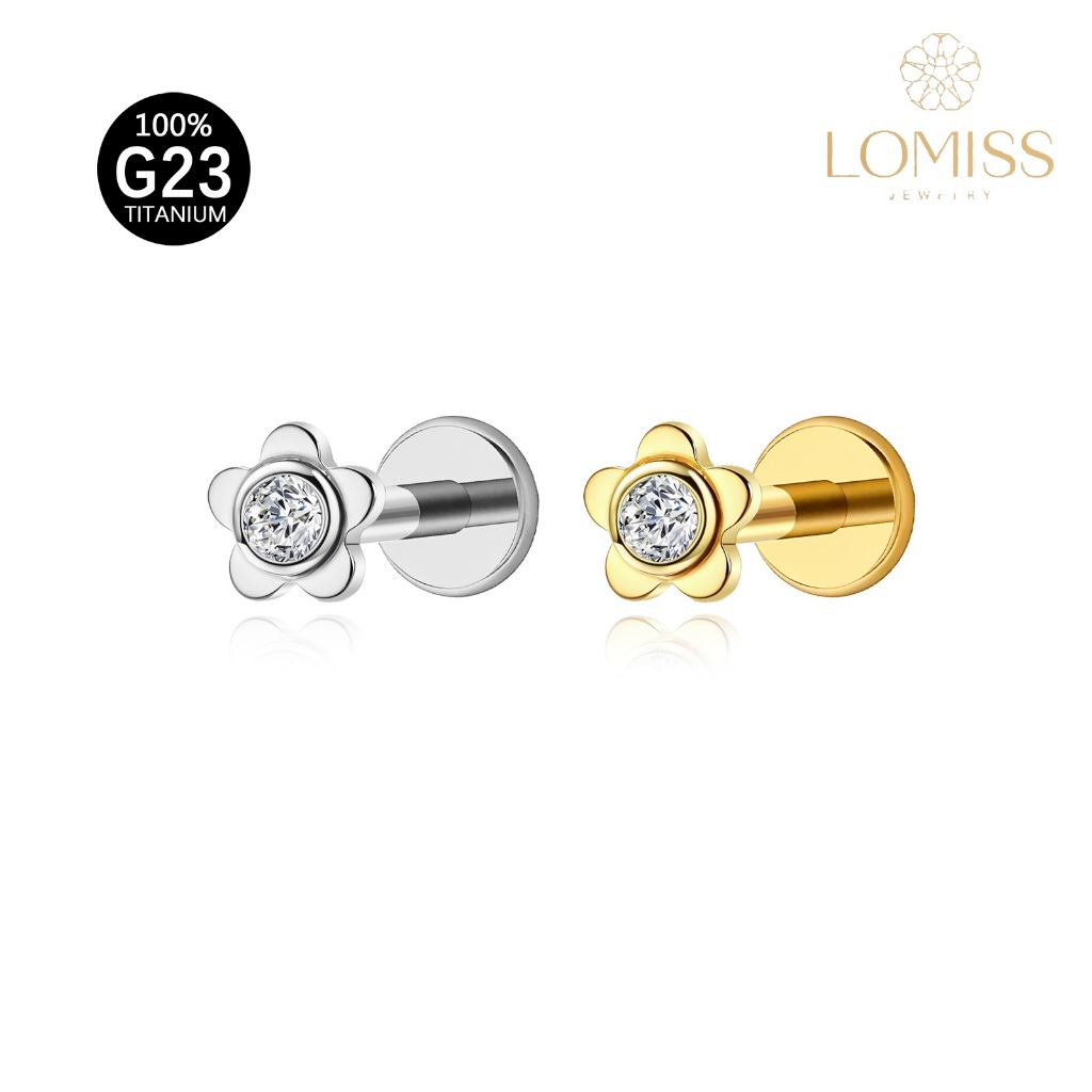 LOMISS Piercing Helix Conch Labret 100% Titânio G23 PVD Estilo Floral Com Zirconia 1,2x8mm