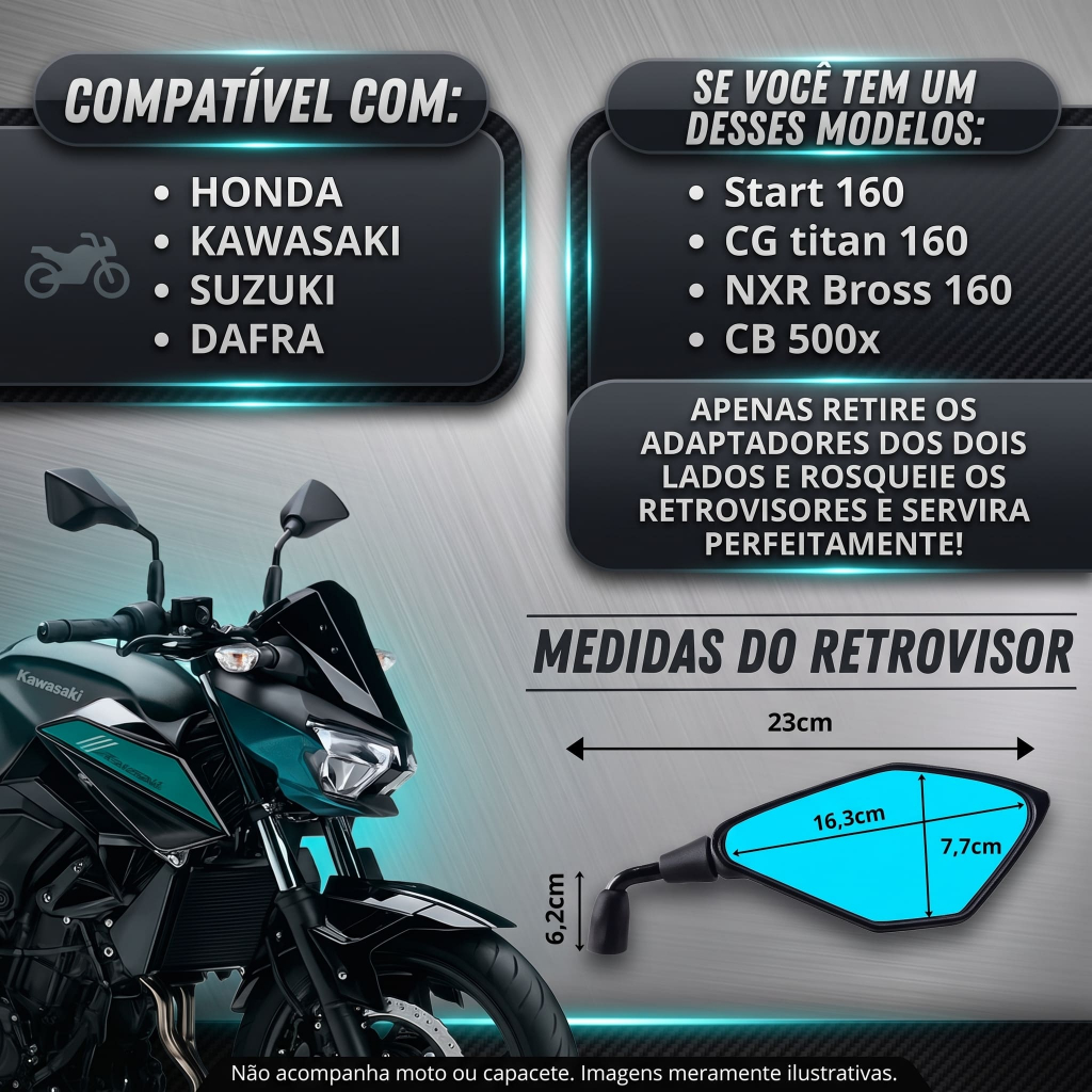 Retrovisor Z400 Lente Azul Rebaixado Haste Curta Convexa 90° Rosca Honda ENVIO IMEDIATO — imagem 2 de 2