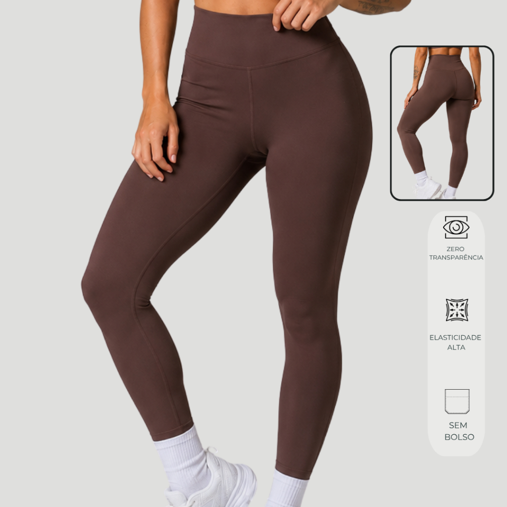 Calça Feminina Academia Cintura Alta Legging Sem Bolso Zero Transparência Treino Confortável