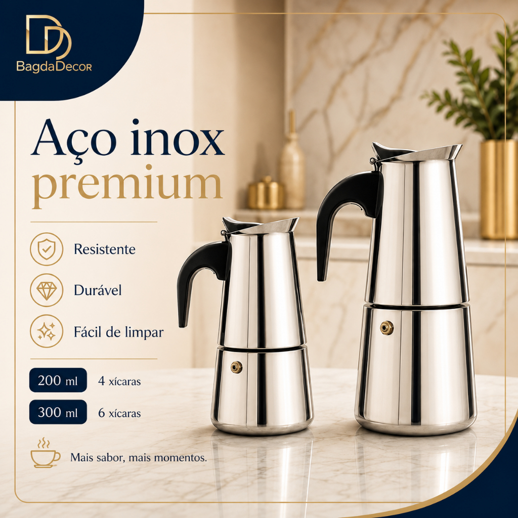 Imagem Cafeteira Italiana Aço Inox 4 & 6 Xícaras Alumínio Café Expresso Para Fogão
