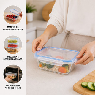 Pote Hermetico Vidro Marmita Fit Tampa Vedante Trava 640ml Armazenamento Organiza Alimento 01/02/03