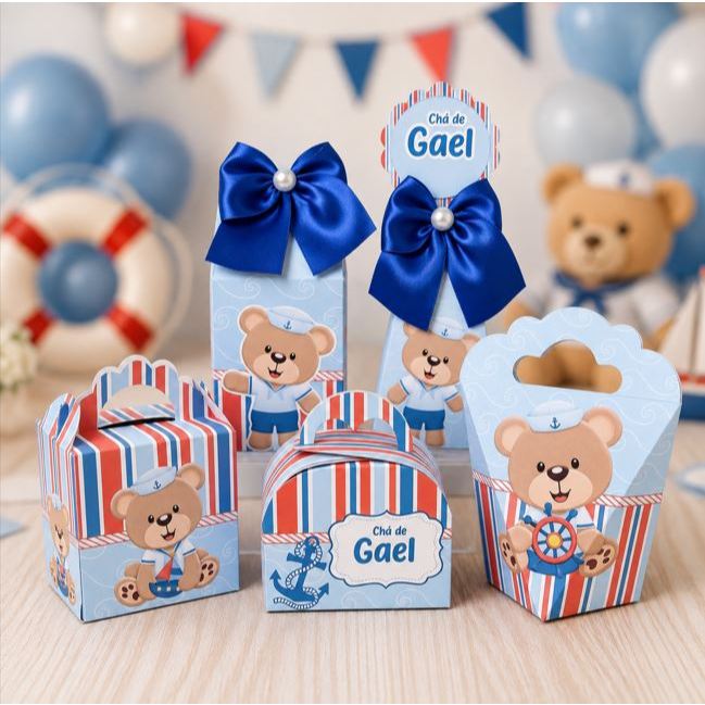 URSINHO MARINHEIRO Kit Festa  Lembrancinhas Personalizadas | Caixinhas para Festa Infantil
