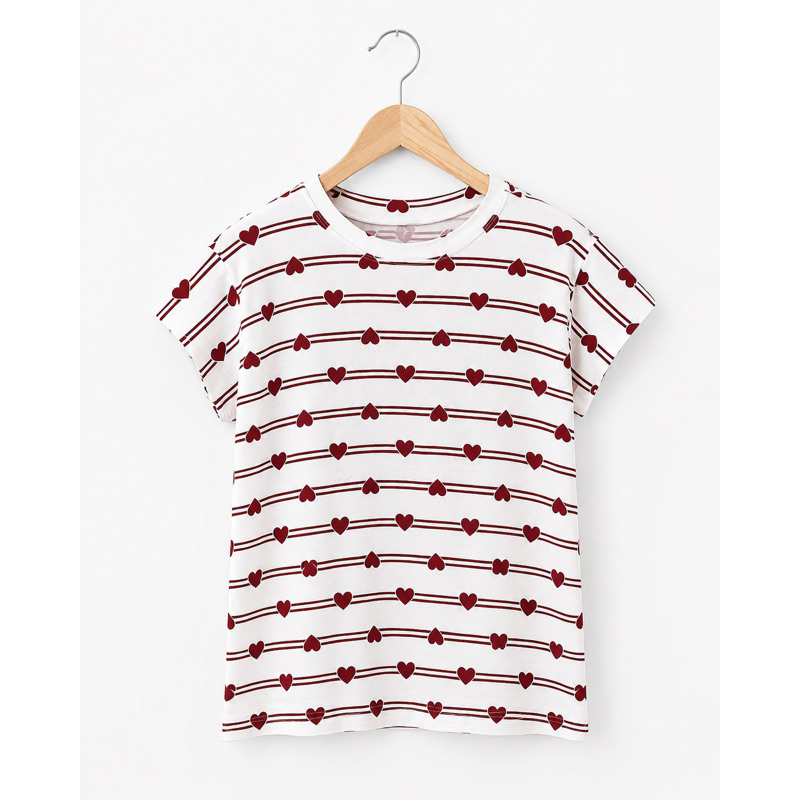 Blusa Feminina Pluz Size Listrada Coração Viscolycra Manga Japonesa Gola Redonda Casual Elegante
