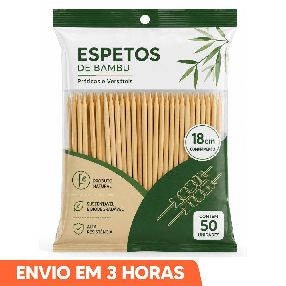 Kit Até 500un Espeto De Churrasco 18cm Bambu Espetinho