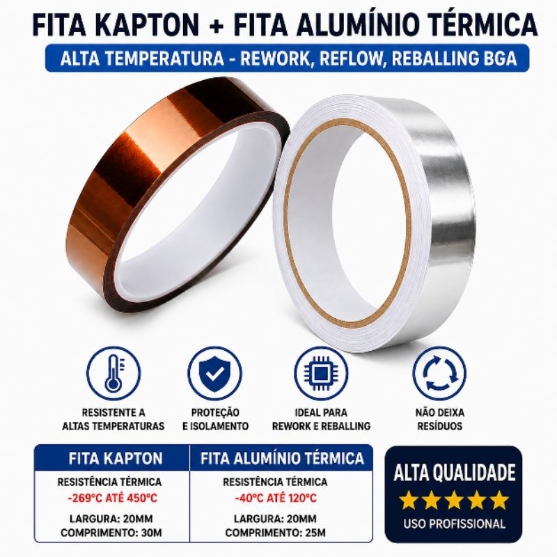 FITA KAPTON Ou FITA ADESIVA ALUMÍNIO TÉRMICA PARA REFLOW REBALLING BGA