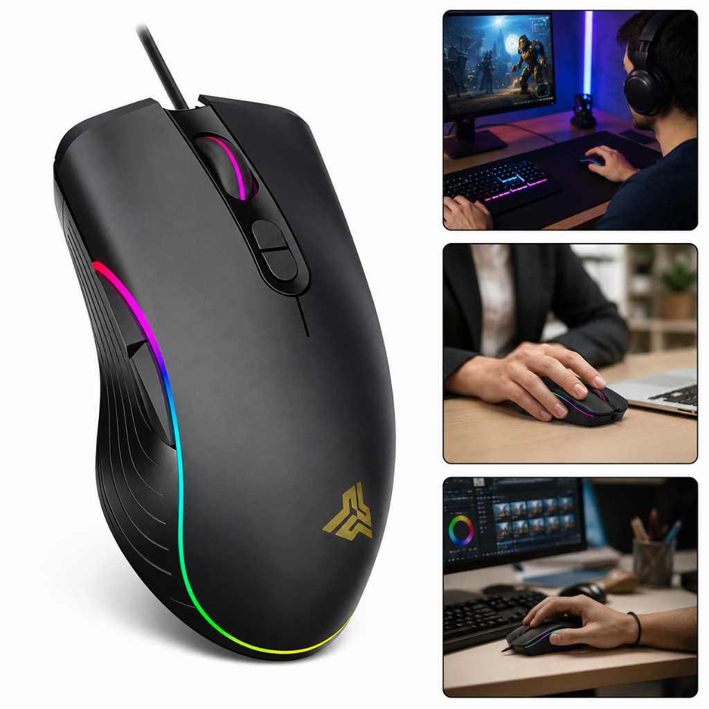 Mouse Gamer Knup Anúbis MU008 RGB Ergonômico 4800 DPI PC USB