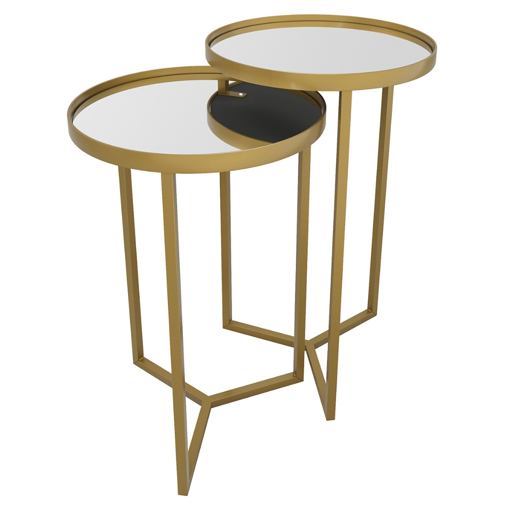 Conjunto de Mesa Lateral Aço Com Espelho Steel Glass Estilo Industrial - LH Móveis