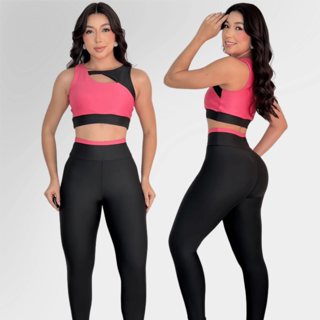 Conjunto Bicolor Feminino Cós Alto Roupa para Academia e Treino Confortável Zero Transparência