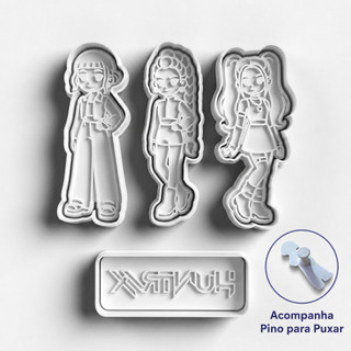 Kit 4 Cortadores de Biscoito ou Massinha Guerreiras do K-Pop XG Jogo 4 Peças Premium