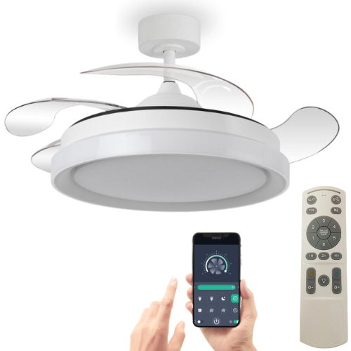 Ventilador de Teto Retrátil LED Controle Remoto Bivolt 6 Velocidades 3 Cores Silencioso Luminária Moderna