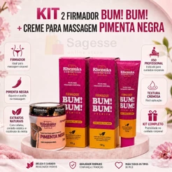 Kit 2 Firmador Bum Bum + 1 Creme para Massagem Pimenta Negra - Rhenuks
