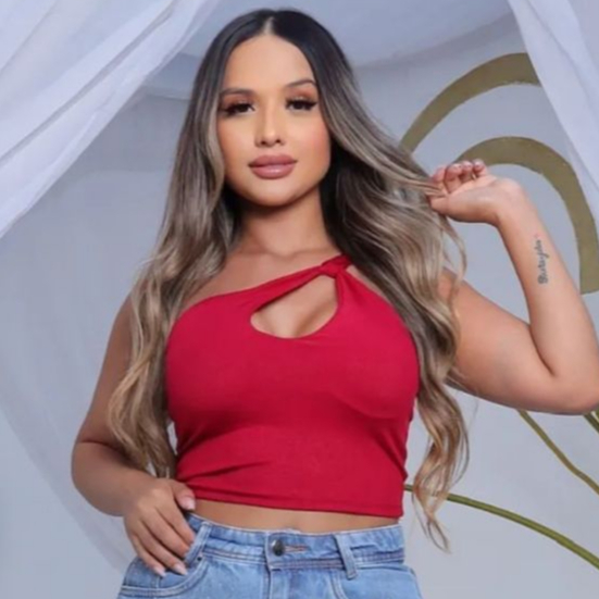 Cropped Mula Manca Feminina Decote Vazado Assimétrico Sensual Elegante Moda gringa