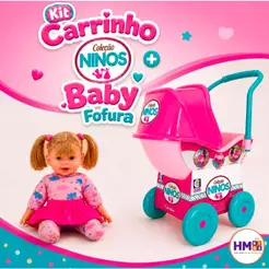 Carrinho De Boneca Bebê Ninos Alive Bebê Reborn + Boneca de pano Baby Fofura com cabelo - Cotiplás