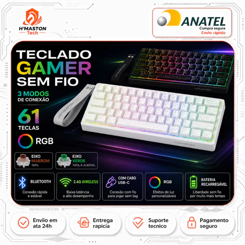 H'MASTON TK12 Teclado Mecânico 60% Teclado Mecanico Teclado Gamer Mecanico Teclado Mecânico Sem Fio Teclado Gamer