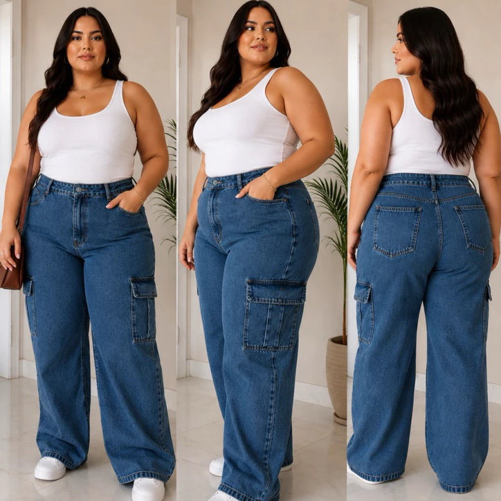 cargo plus size calça jeans wid leg — imagem 1
