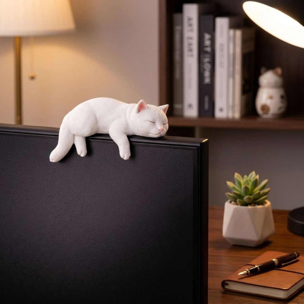 Gato Deitado Monitor Escultura Decorativa Gatinho Dormindo Borda Tela TV Setup Gamer Impressao 3D
